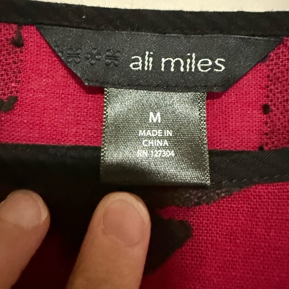 Ali Miles Women's Fuschia Black Linen Blend Top Medium Artsy Modern Abstract - Picture 6 of 8